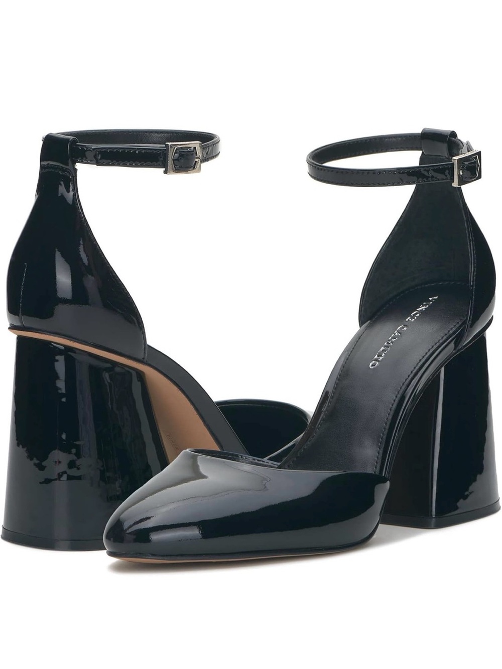 Patent Leather Ankle-Strap Block Heel Pumps - Black - Vince Camuto